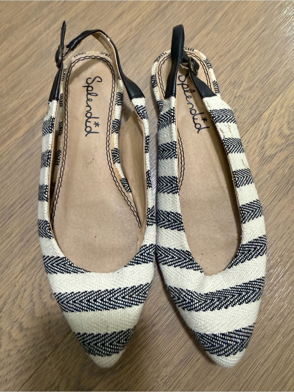 Splendid Black & Cream Striped Slingback Pointed Flats